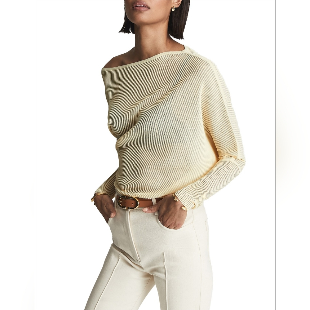 REISS Angie Sheer Stripe Asymmetric Jumper